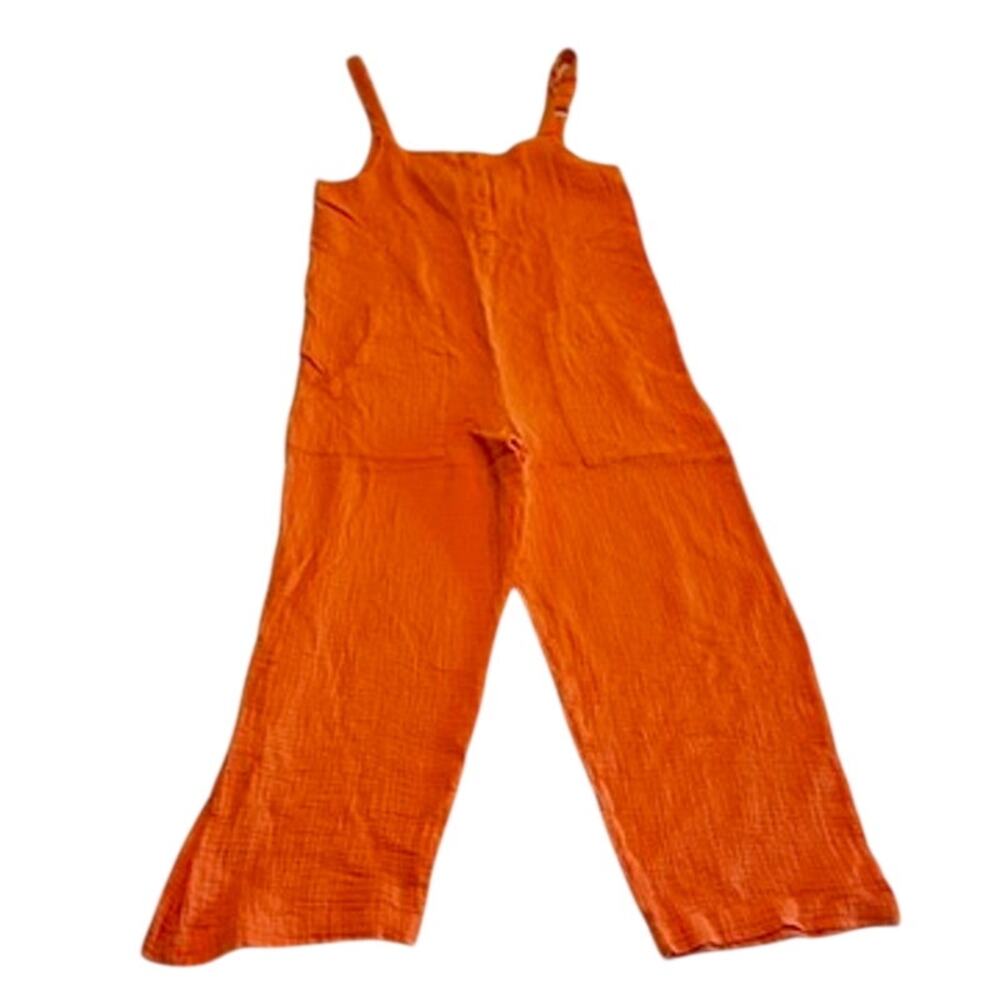 Serra | Vibrant Orange 100% Cotton Gauze Wide-Leg Jumpsuit - Medium